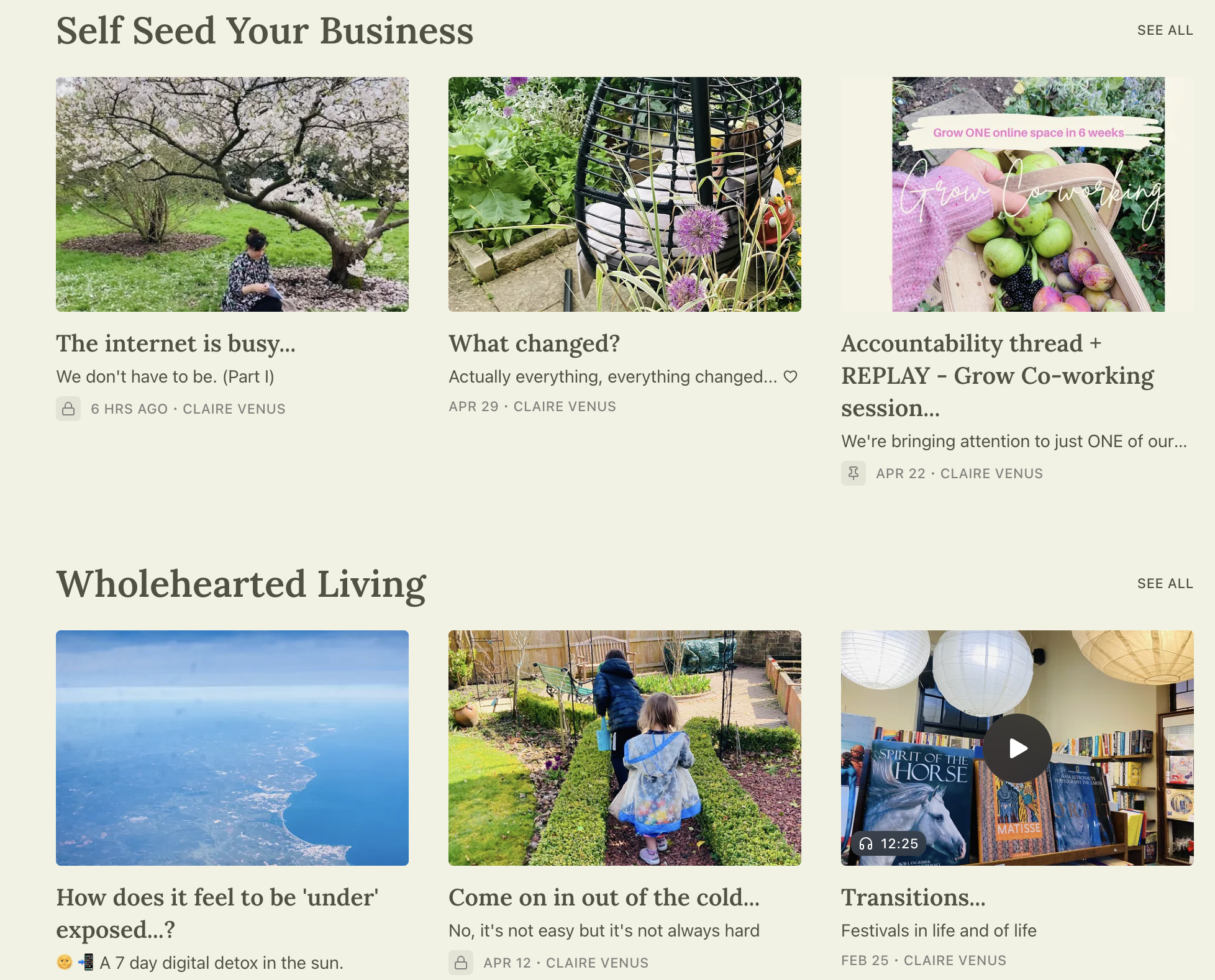 Screen shot of Claire's Substack - Creatively Conscious